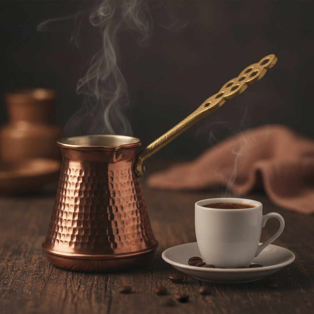 El dövme kalaylı bakır cezve